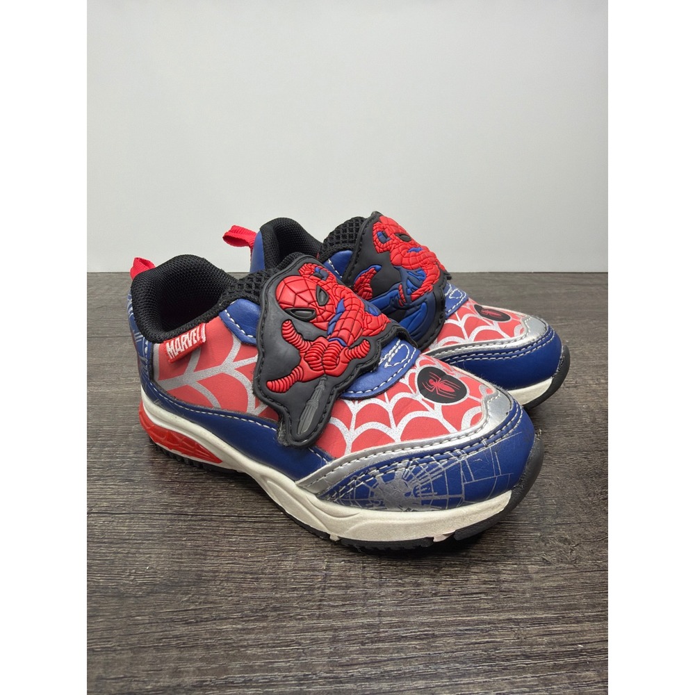Ground Up Spider-Man Shoes Toddler 8 Blue Red Light Up Marvel Sneaker EUC